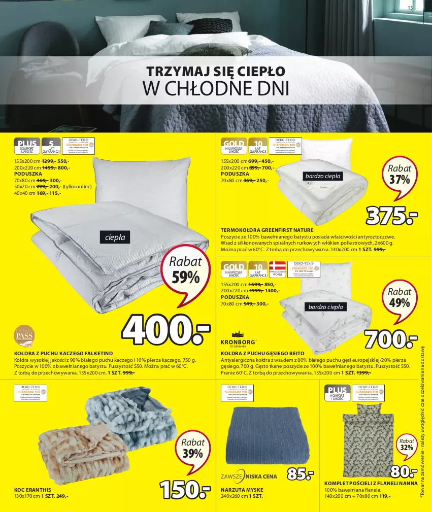 Gazetka promocyjna Jysk - Oferta tygodnia - ważna 11.01 do 31.01.2023 - strona 14 - produkty: Fa, Koc, Kołdra, Kołdra z puchu, Komplet pościeli, Narzuta, Poduszka, Pościel, Sok, Termokołdra