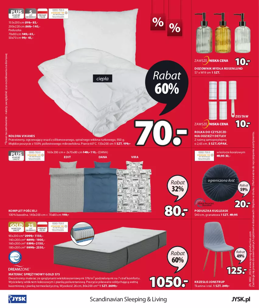 Gazetka promocyjna Jysk - Oferta tygodnia - ważna 11.01 do 31.01.2023 - strona 25 - produkty: Dozownik, Dozownik mydła, Gra, Granat, Kokos, Kołdra, Komplet pościeli, Krzesło, Materac, Materac sprężynowy, Mop, Poduszka, Pościel, Sok, Tera, Wełna