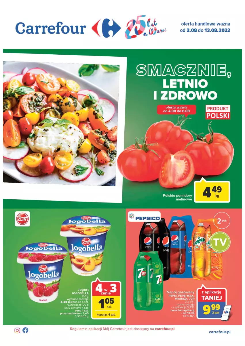 Gazetka promocyjna Carrefour - Gazetka Carrefour - ważna 02.08 do 13.08.2022 - strona 1 - produkty: Bell, Bella, Jogobella, Kosz, Pomidory
