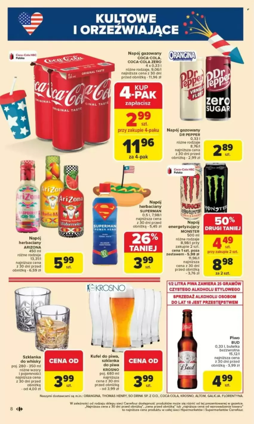 Gazetka promocyjna Carrefour - ważna 26.05 do 07.06.2025 - strona 31 - produkty: Coca-Cola, Fa, Gin, Napój, Napój gazowany, Piwa, Por, Rura, Szklanka, Whisky