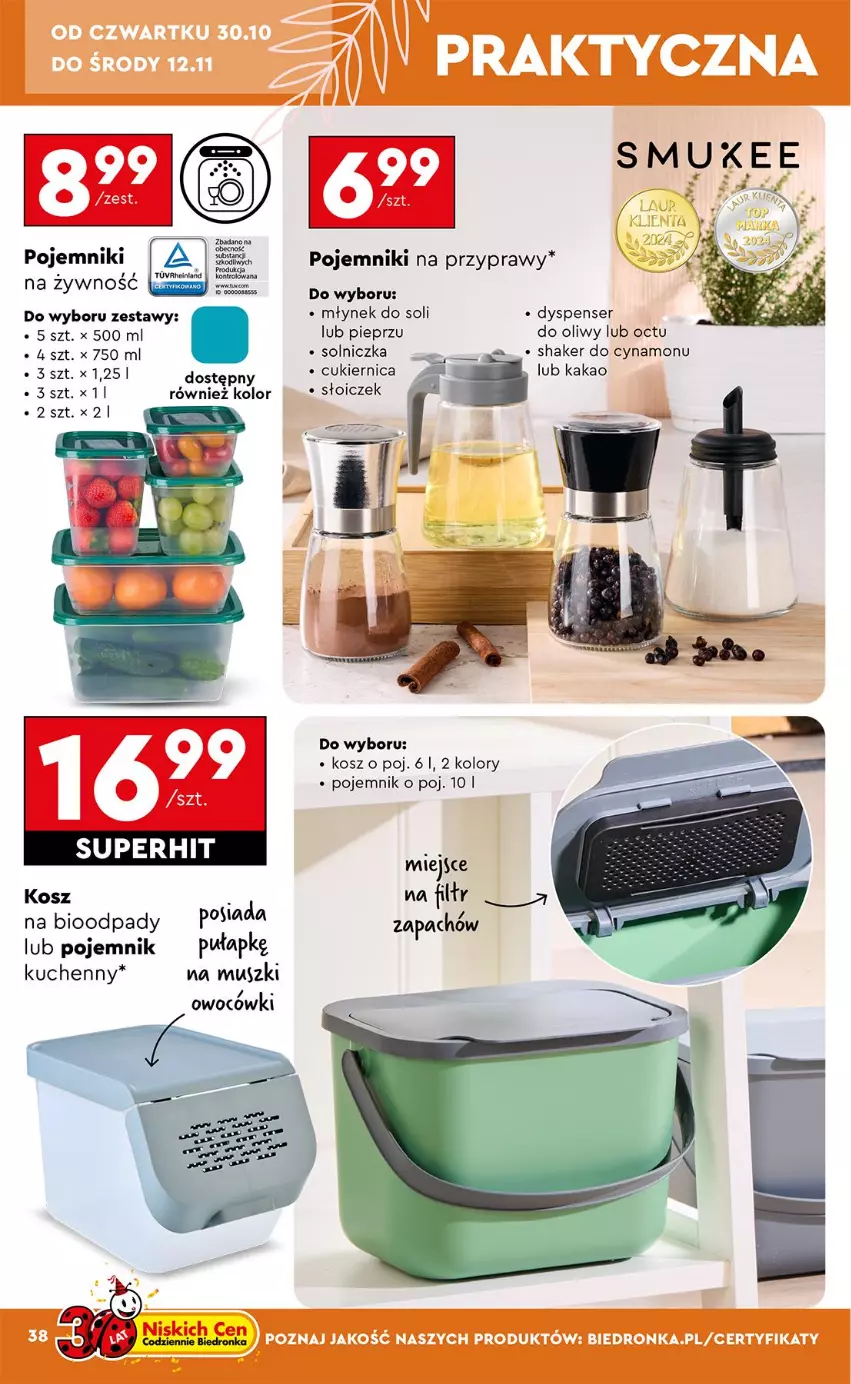 Gazetka promocyjna Biedronka - Okazje Tygodnia - ważna 27.10 do 08.11.2025 - strona 38 - produkty: Cukier, Kakao, Kosz, Młynek, Pieprz, Pojemnik, Przyprawy, Ser, Solniczka