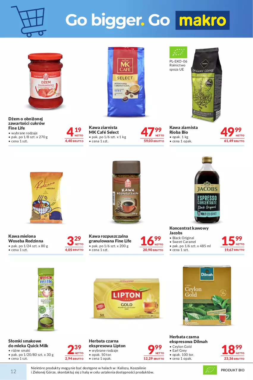 Gazetka promocyjna Makro - Mega oferty dla Twojego Sklepu - ważna 29.09 do 12.10.2026 - strona 12 - produkty: Dilmah, Dżem, Earl Grey, Gin, Gra, Herbata, Herbata czarna, Jacobs, Kawa, Kawa mielona, Kawa rozpuszczalna, Kawa ziarnista, Kosz, Lack, Lipton, Rioba, Szal, Woseba