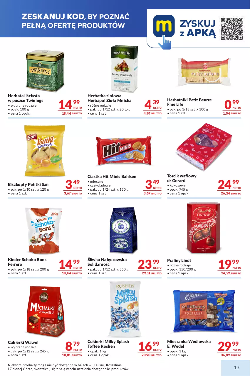 Gazetka promocyjna Makro - Mega oferty dla Twojego Sklepu - ważna 29.09 do 12.10.2026 - strona 13 - produkty: Biszkopty, Ciastka, Cukier, Cukierki, Dr Gerard, E. Wedel, Ferrero, Herbapol, Herbata, Herbatniki, Herbatniki Petit Beurre, Kinder, Kokos, Kosz, Lindt, Mieszanka wedlowska, Praliny, Szal, Wawel