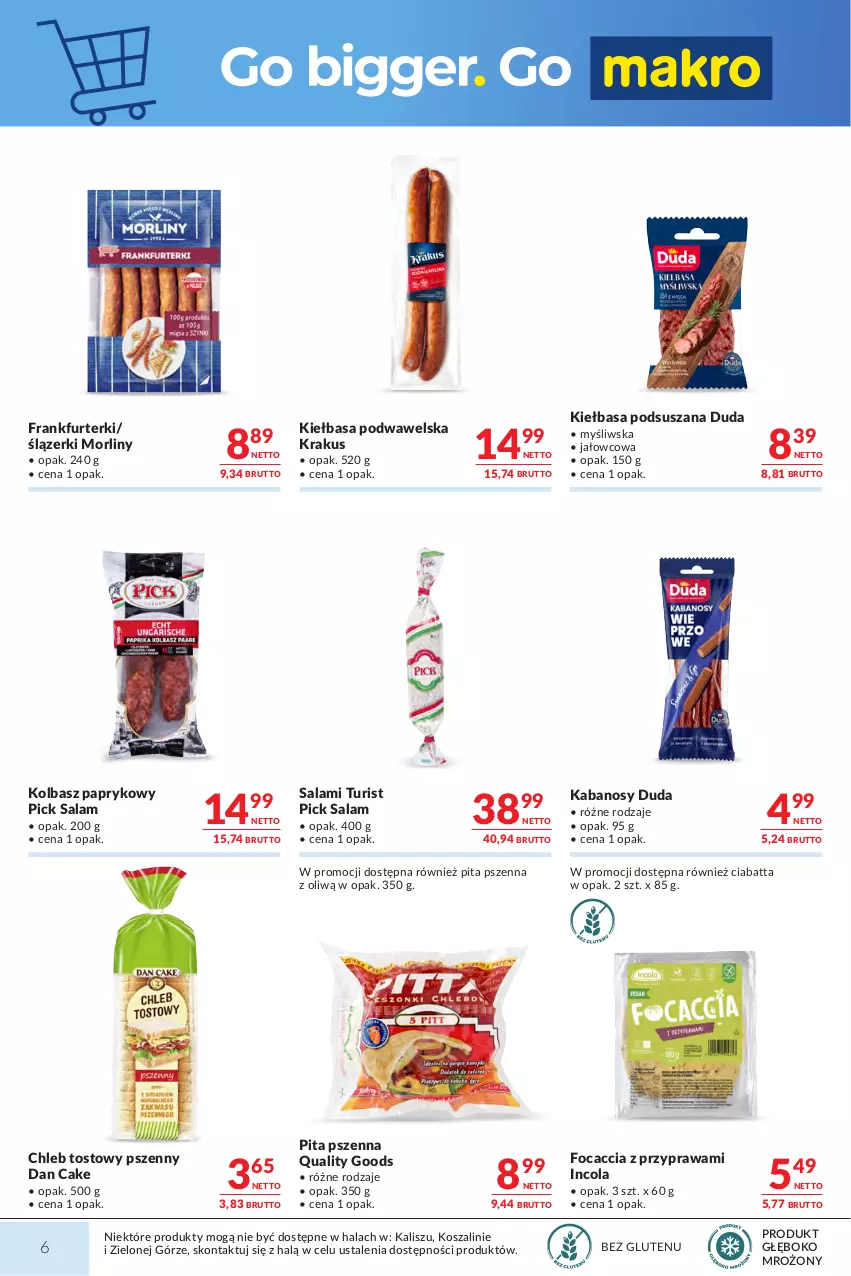Gazetka promocyjna Makro - Mega oferty dla Twojego Sklepu - ważna 29.09 do 12.10.2026 - strona 6 - produkty: Chleb, Chleb tostowy, Ciabatta, Dan Cake, Duda, Focaccia, Frankfurterki, Kabanos, Kiełbasa, Kiełbasa podwawelska, Kosz, Krakus, Morliny, Salami, Szal, Wawel