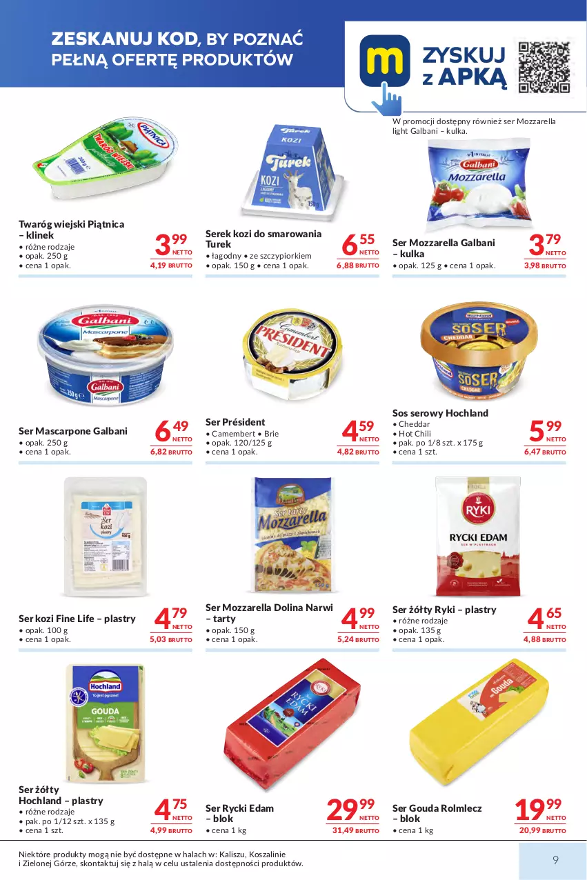 Gazetka promocyjna Makro - Mega oferty dla Twojego Sklepu - ważna 29.09 do 12.10.2026 - strona 9 - produkty: Brie, Camembert, Cheddar, Edam, Galbani, Gouda, Hochland, Kosz, Mascarpone, Mozzarella, Piątnica, Président, Rolmlecz, Rycki Edam, Ser, Ser kozi, Serek, Sos, Szal, Twaróg