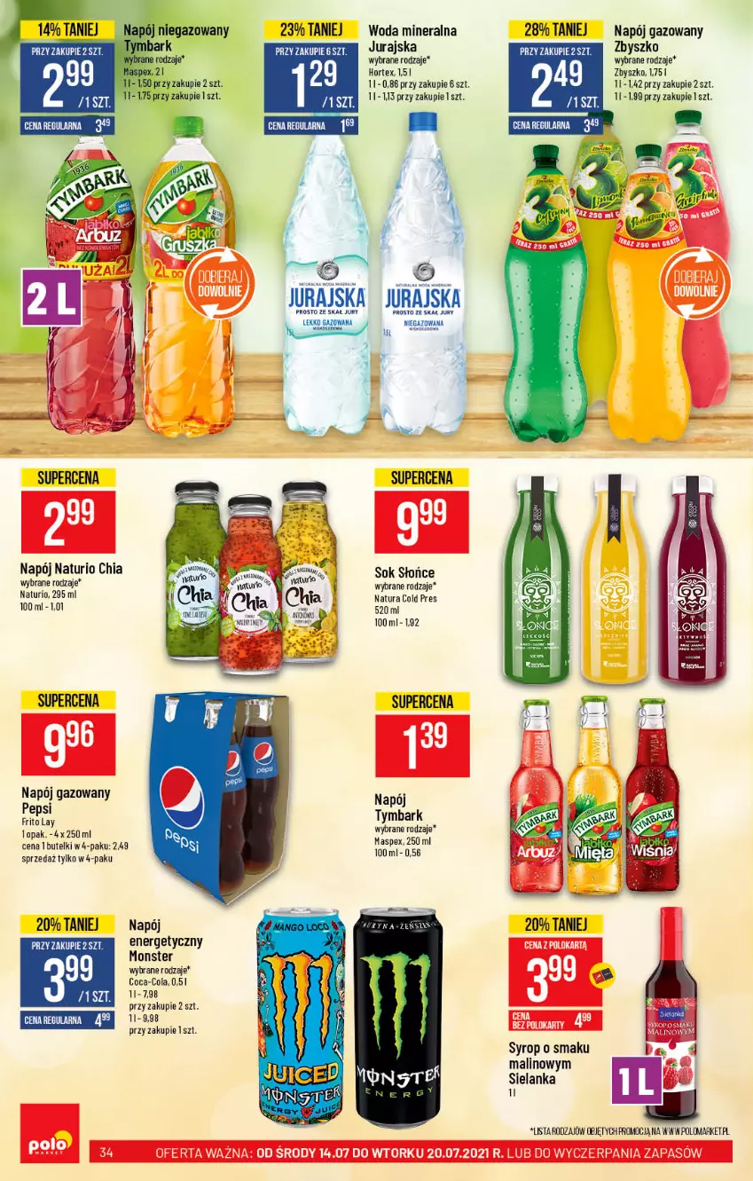 Gazetka promocyjna PoloMarket - Gazetka pomocyjna - ważna 14.07 do 20.07.2021 - strona 34 - produkty: Chia, Coca-Cola, Hortex, HP, Napój, Napój gazowany, Pepsi, Sok, Syrop, Tymbark, Woda, Woda mineralna