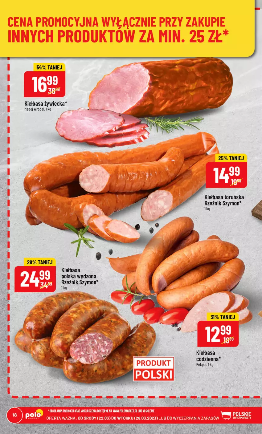 Gazetka promocyjna PoloMarket - Gazetka pomocyjna - ważna 22.03 do 28.03.2023 - strona 18 - produkty: Kiełbasa, Madej Wróbel