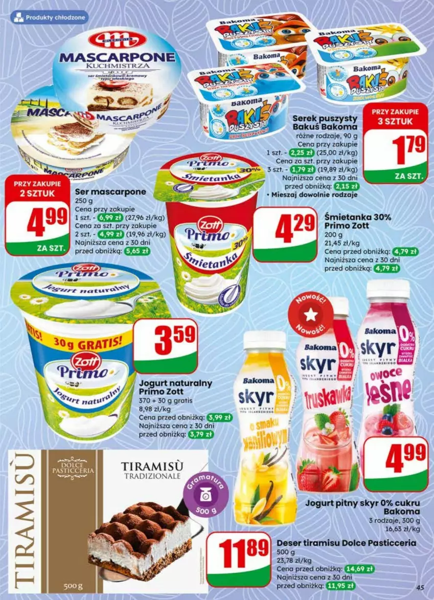 Gazetka promocyjna Dino - ważna 01.04 do 07.04.2026 - strona 40 - produkty: Bakoma, Deser, Gra, Jogurt, Jogurt naturalny, Jogurt pitny, Mascarpone, Piast, Ser, Zott