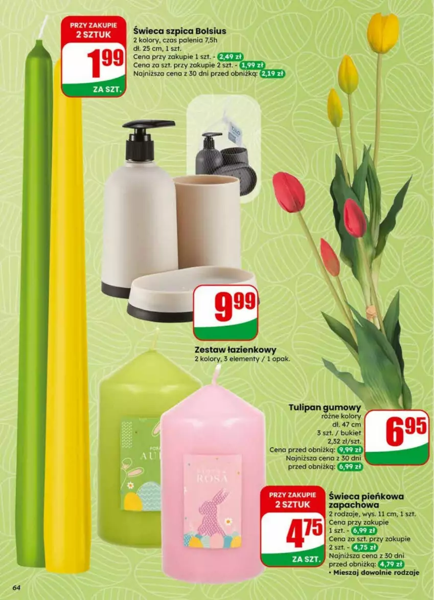 Gazetka promocyjna Dino - ważna 01.04 do 07.04.2026 - strona 61 - produkty: Bols, Bolsius, Bukiet, Szpic, Tulipan, Zestaw łazienkowy