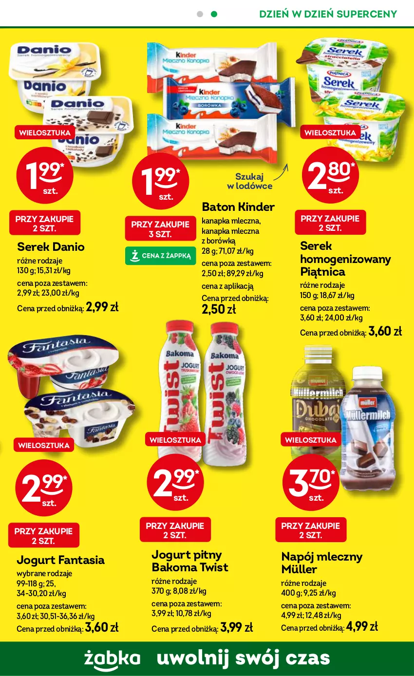 Gazetka promocyjna Żabka - ważna 30.07 do 12.08.2025 - strona 71 - produkty: Bakoma, Baton, Danio, Fa, Fanta, Jogurt, Jogurt pitny, Kinder, Müller, Napój, Napój mleczny, Piątnica, Ser, Serek, Serek homogenizowany