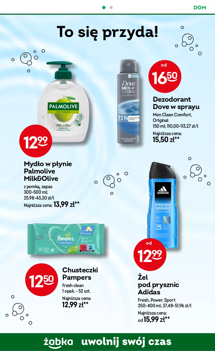 Gazetka promocyjna Żabka - ważna 30.07 do 12.08.2025 - strona 90 - produkty: Adidas, Chusteczki, Dezodorant, Dove, Gin, Mydło, Mydło w płynie, Palmolive, Pampers, Por, Sport