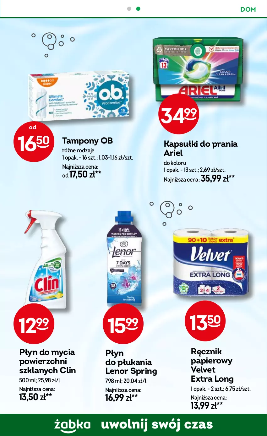 Gazetka promocyjna Żabka - ważna 30.07 do 12.08.2025 - strona 91 - produkty: Ariel, Clin, Kapsułki do prania, Lenor, Papier, Płyn do mycia, Płyn do płukania, Ręcznik, Tampony, Velvet