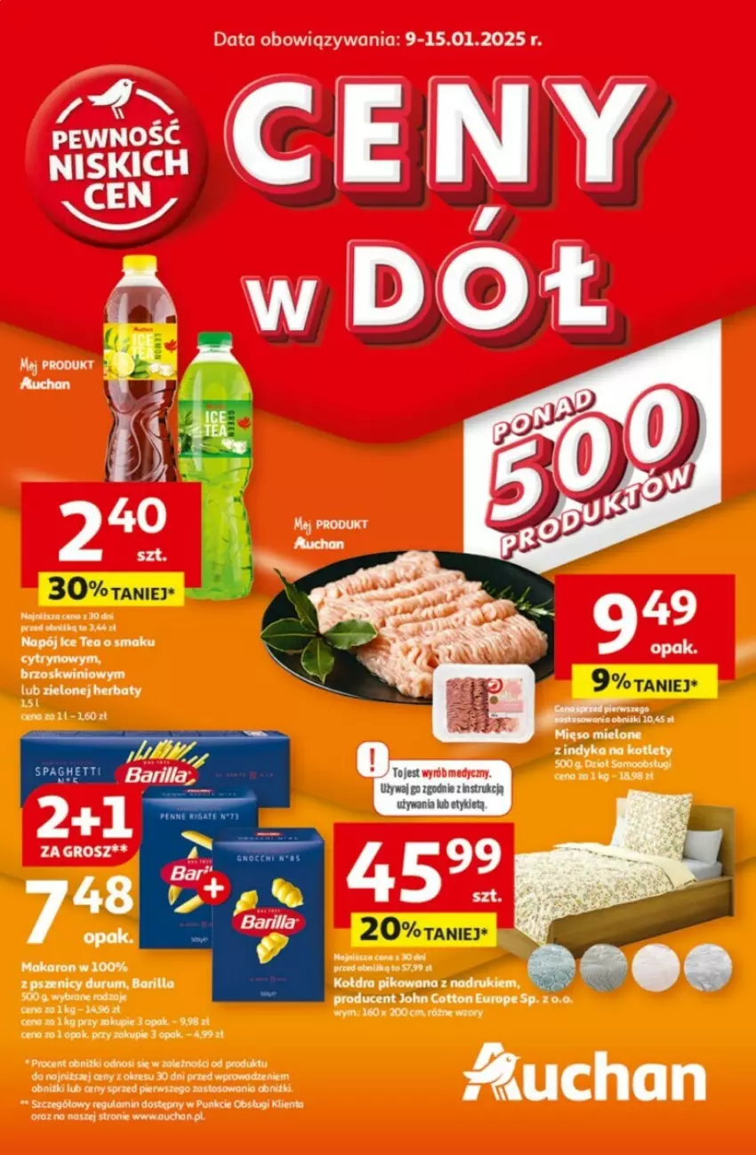 Gazetka promocyjna Auchan - ważna 09.01 do 15.01.2025 - strona 1 - produkty: Barilla, Ice tea, Makaron, Mięso, Mięso mielone, Napój, Rum, Top