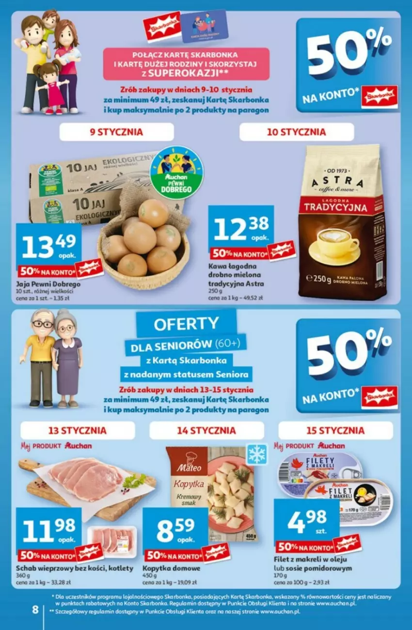 Gazetka promocyjna Auchan - ważna 09.01 do 15.01.2025 - strona 2 - produkty: Filet z makreli, Jaja, Kawa, Kopytka, Kotlet, Olej, Schab wieprzowy, Sos