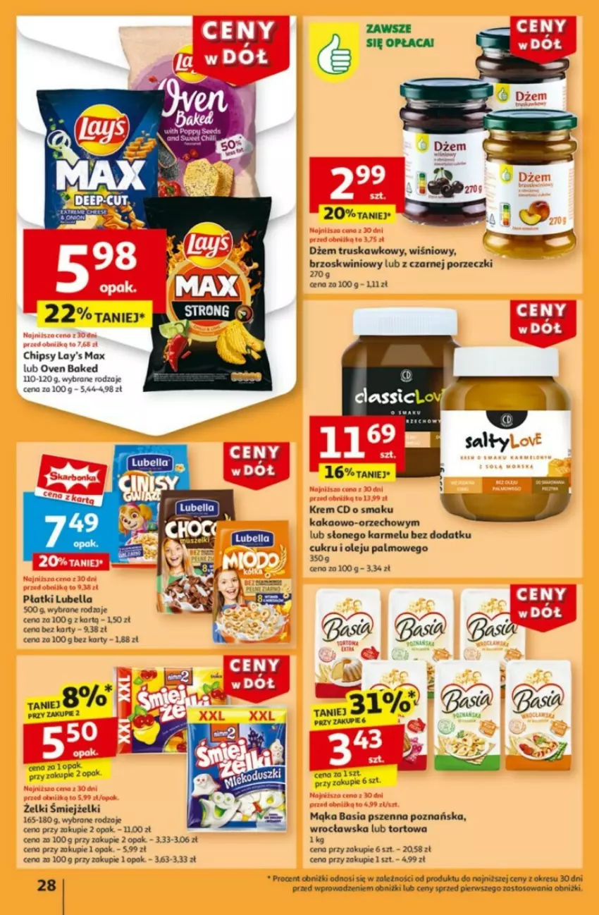 Gazetka promocyjna Auchan - ważna 09.01 do 15.01.2025 - strona 24 - produkty: Basia, Bell, Bella, Chipsy, Dżem, Kakao, Lubella, Mąka, Olej, Por