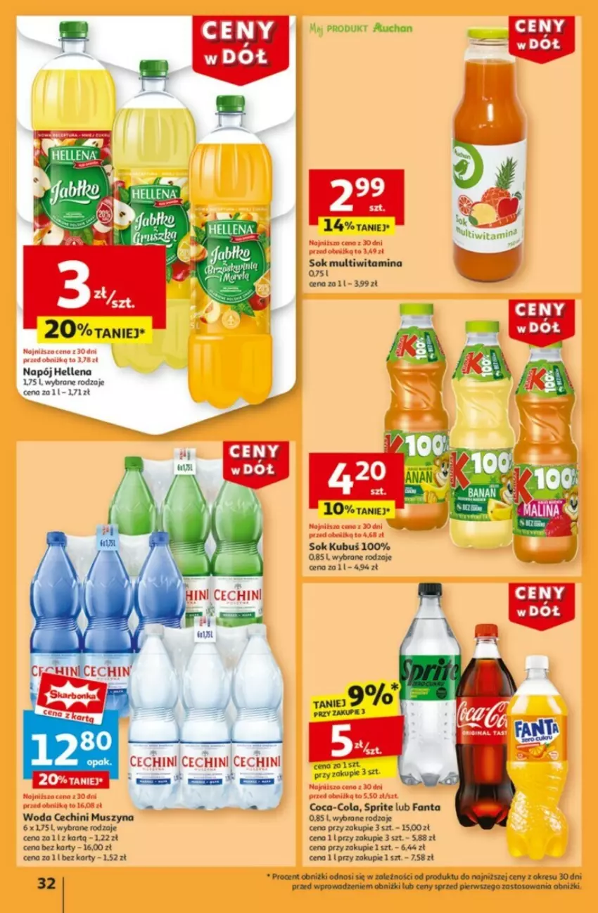 Gazetka promocyjna Auchan - ważna 09.01 do 15.01.2025 - strona 28 - produkty: Coca-Cola, Fa, Fanta, Hellena, Kubuś, Mus, Napój, Sok, Sprite, Szyna, Woda