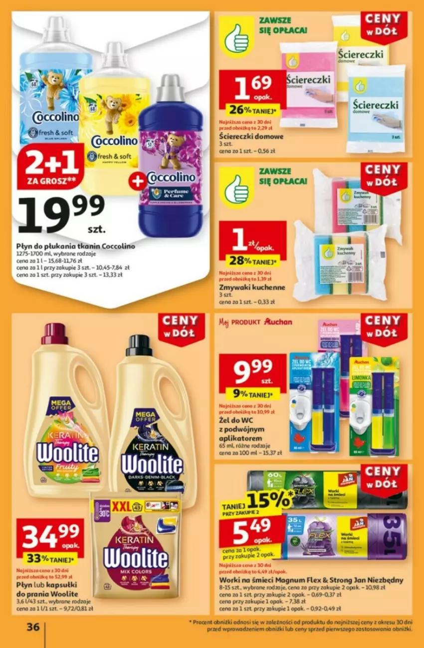 Gazetka promocyjna Auchan - ważna 09.01 do 15.01.2025 - strona 32 - produkty: Coccolino, Jan Niezbędny, Kapsułki do prania, Płyn do płukania, Woolite, Worki na śmiec, Worki na śmieci, Zmywaki kuchenne