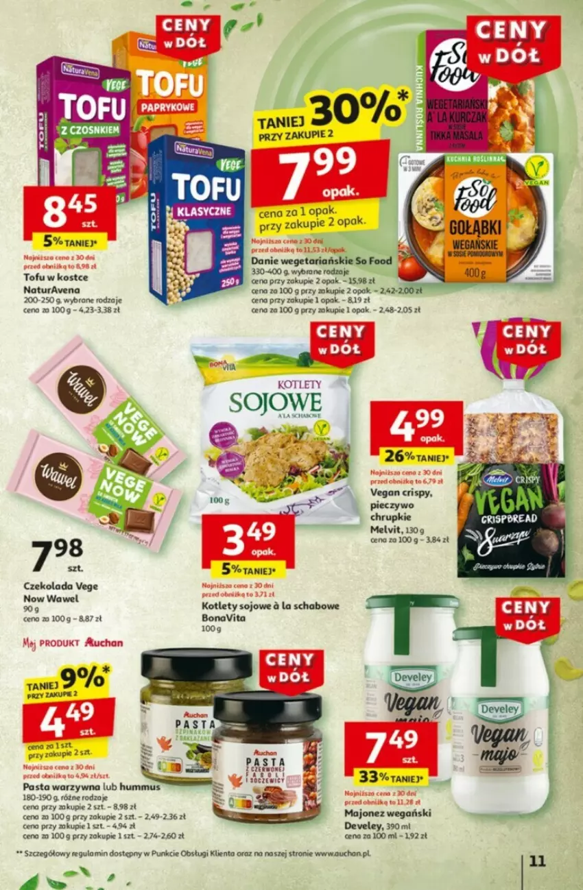 Gazetka promocyjna Auchan - ważna 09.01 do 15.01.2025 - strona 5 - produkty: Chrupki, Czekolada, Hummus, Kotlet, Majonez, Melvit, Mus, Pasta warzywna, Piec, Pieczywo, Pieczywo chrupkie, Por, So Food, Tofu, Wawel