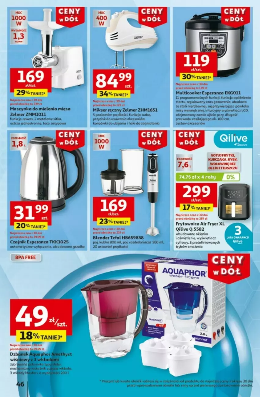 Gazetka promocyjna Auchan - ważna 09.01 do 15.01.2025 - strona 50 - produkty: Acer, Blender, Czajnik, Fa, Frytki, Gra, Grzałka, Kurczak, Maszynka, Mikser, Mikser ręczny, Por, Rozdrabniacz, Ser, Szynka, Tefal, Zelmer