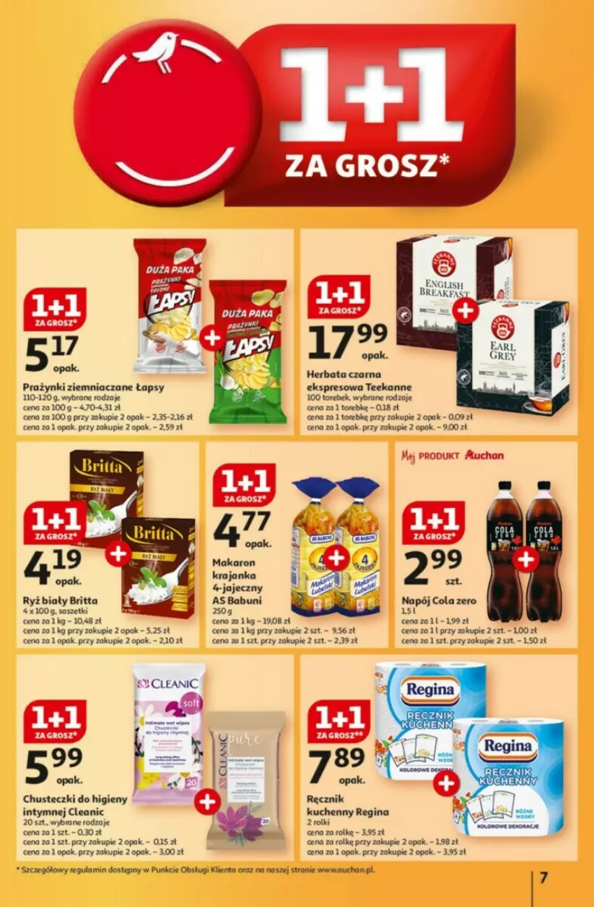 Gazetka promocyjna Auchan - ważna 09.01 do 15.01.2025 - strona 62 - produkty: Babuni, Brit, Chusteczki, Chusteczki do higieny, Cleanic, Gin, Herbata, Herbata czarna, Makaron, Napój, Ręcznik, Rolki, Ryż, Ryż biały, Teekanne