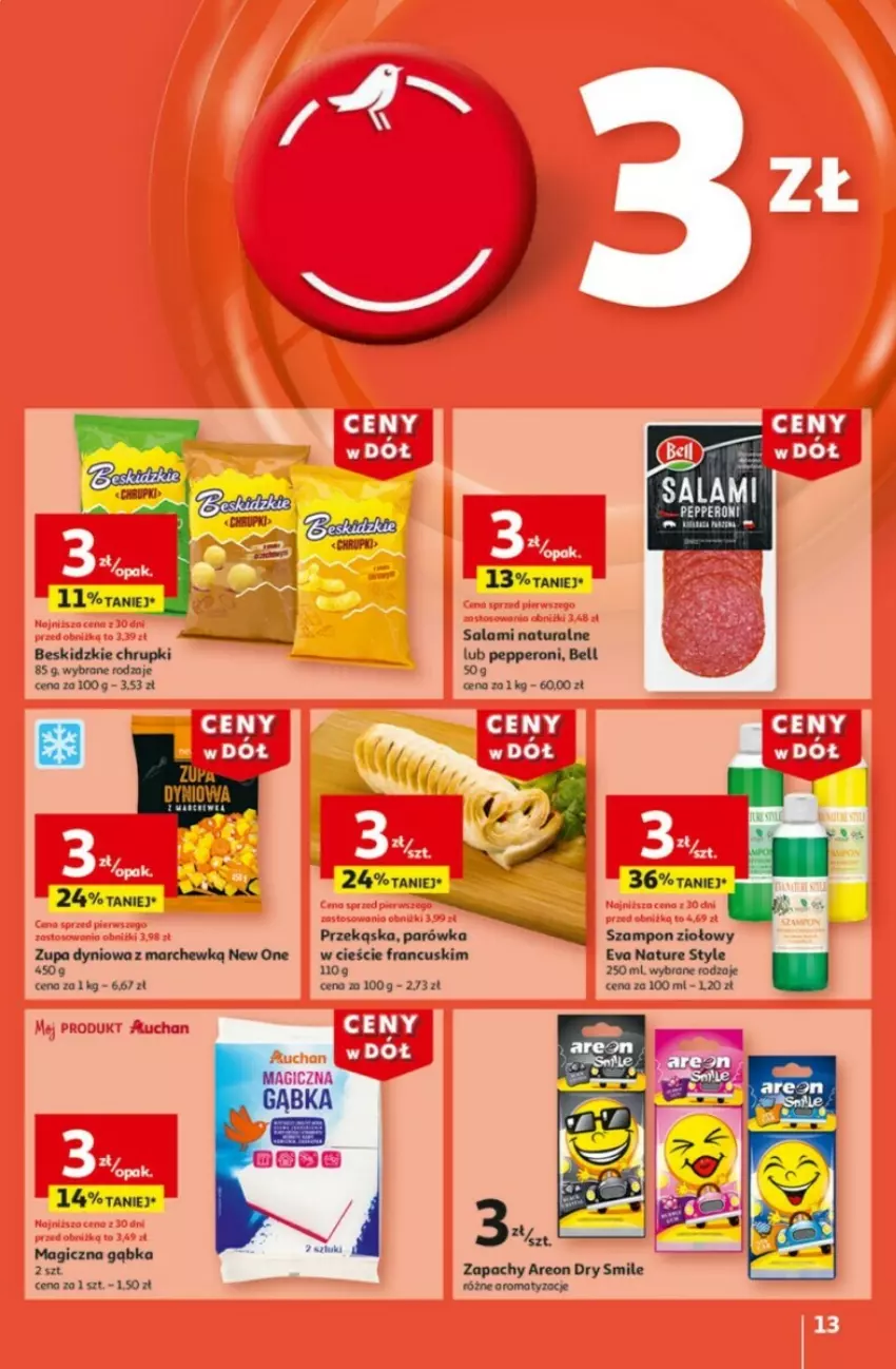 Gazetka promocyjna Auchan - ważna 09.01 do 15.01.2025 - strona 7 - produkty: Bell, Beskidzki, Chrupki, Salami, Szampon, Zupa