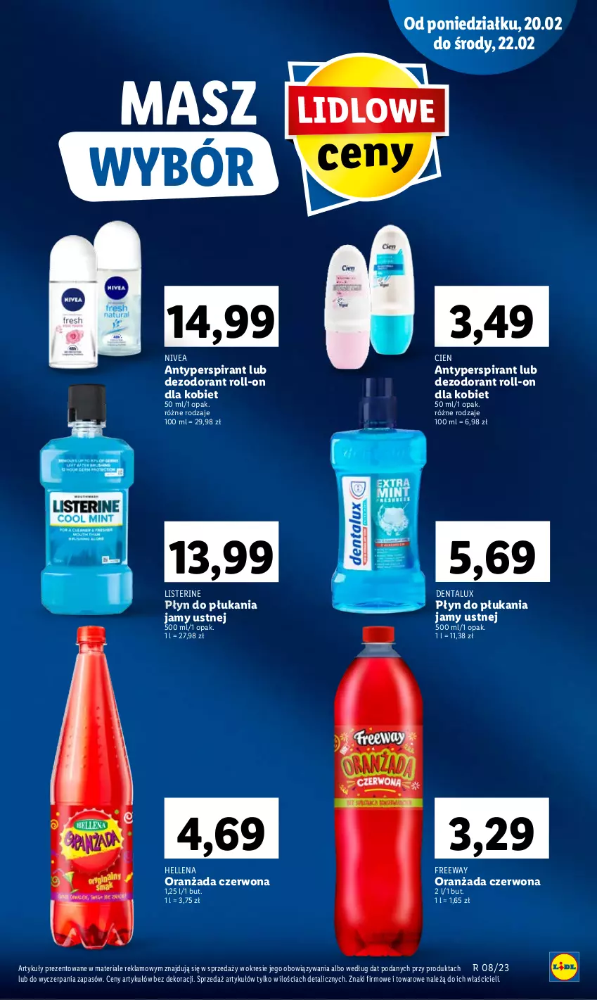 Gazetka promocyjna Lidl - GAZETKA - ważna 20.02 do 22.02.2023 - strona 17 - produkty: Antyperspirant, Dezodorant, Hellena, Listerine, Nivea, Oranżada, Płyn do płukania, Płyn do płukania jamy ustnej