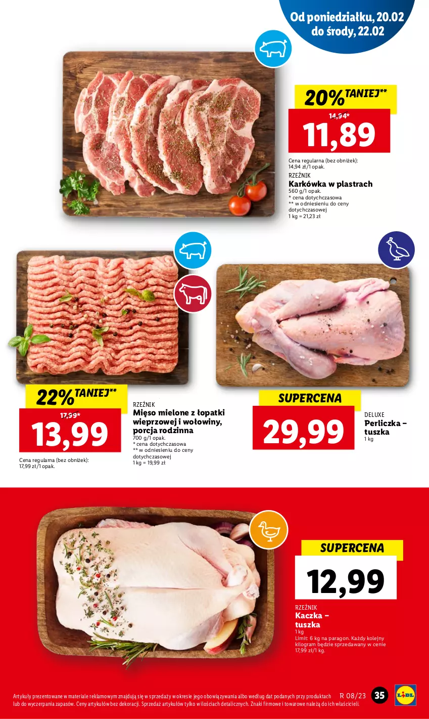 Gazetka promocyjna Lidl - GAZETKA - ważna 20.02 do 22.02.2023 - strona 43 - produkty: Gra, Kaczka, Mięso, Mięso mielone, Mięso mielone z łopatki wieprzowej, Olej, Perliczka, Por, Tusz