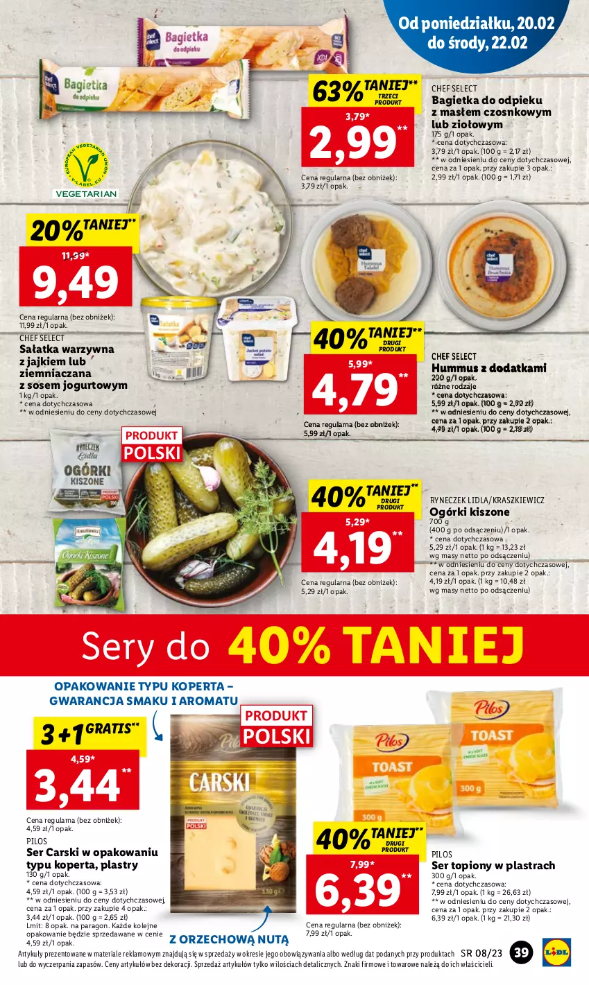 Gazetka promocyjna Lidl - GAZETKA - ważna 20.02 do 22.02.2023 - strona 47 - produkty: Bagietka, Cars, Gra, Hummus, Jogurt, Mus, Olej, Pilos, Sałat, Sałatka, Sałatka warzywna, Ser, Ser topiony, Sos, Top