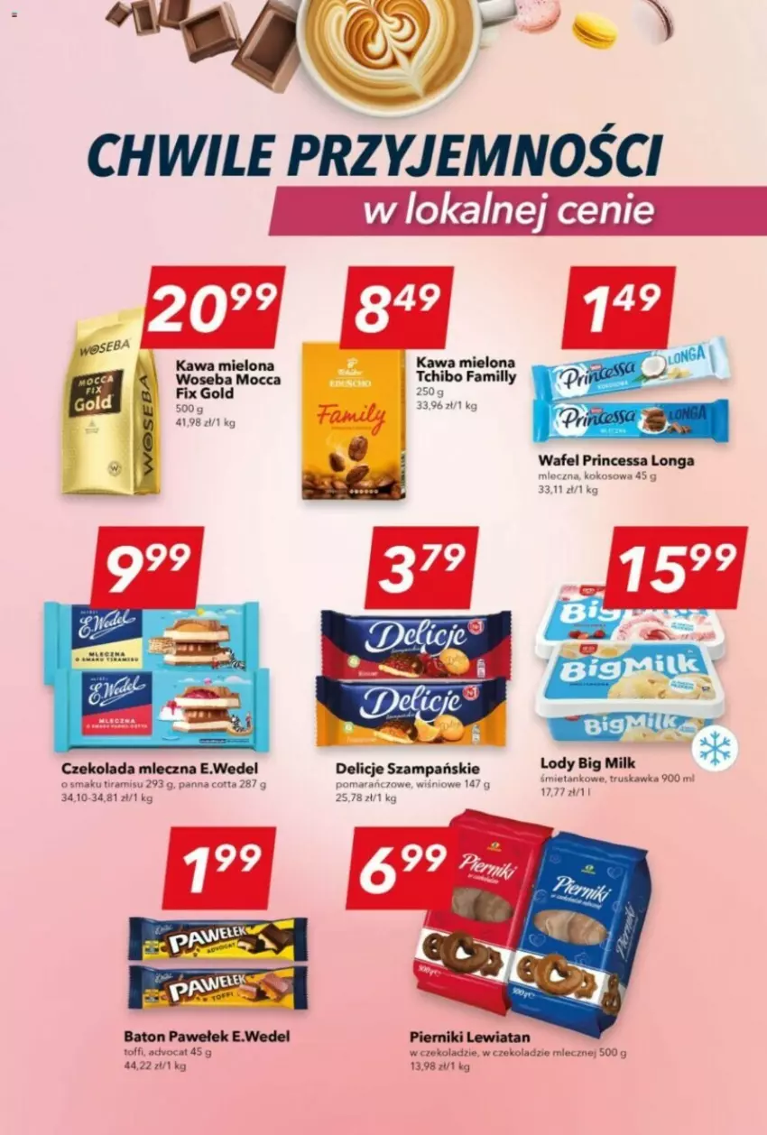 Gazetka promocyjna Lewiatan - ważna 09.11 do 15.11.2023 - strona 11 - produkty: Baton, Big Milk, Czekolada, Czekolada mleczna, Delicje, Fa, Kawa, Kawa mielona, Lody, Miecz, Panna cotta, Piernik, Princessa, Tchibo, Woseba