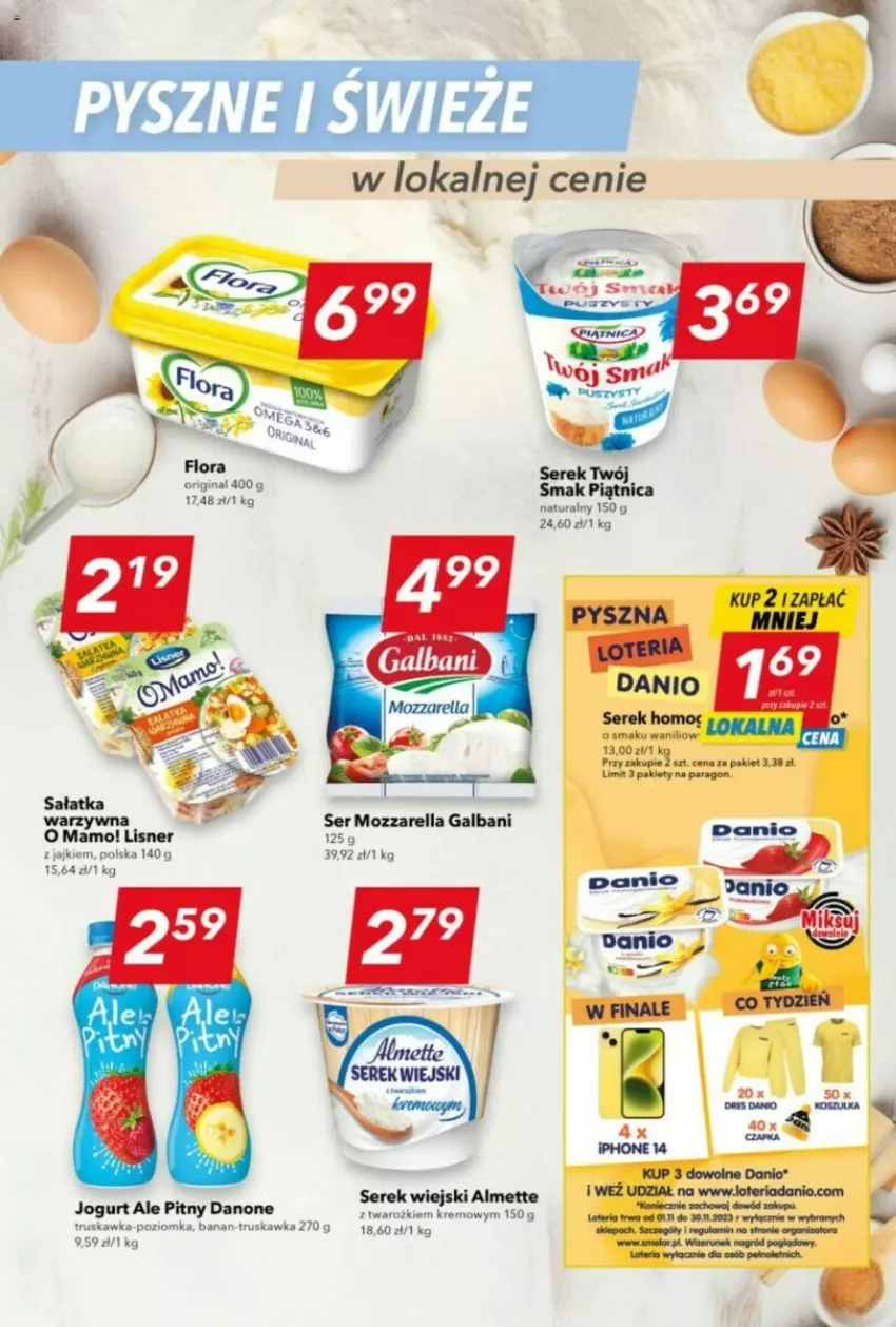 Gazetka promocyjna Lewiatan - ważna 09.11 do 15.11.2023 - strona 8 - produkty: Almette, Danio, Danone, Galbani, Gin, Jogurt, Mola, Mozzarella, Piątnica, Ser, Serek, Serek wiejski, Twój Smak