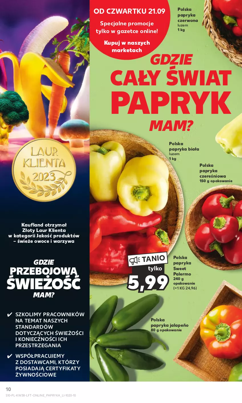 Gazetka promocyjna Kaufland - Gazetka tygodnia - ważna 21.09 do 27.09.2023 - strona 10 - produkty: Laur, Owoce, Papryka, Papryka biała, Papryka czerwona, Papryka jalapeño, Warzywa