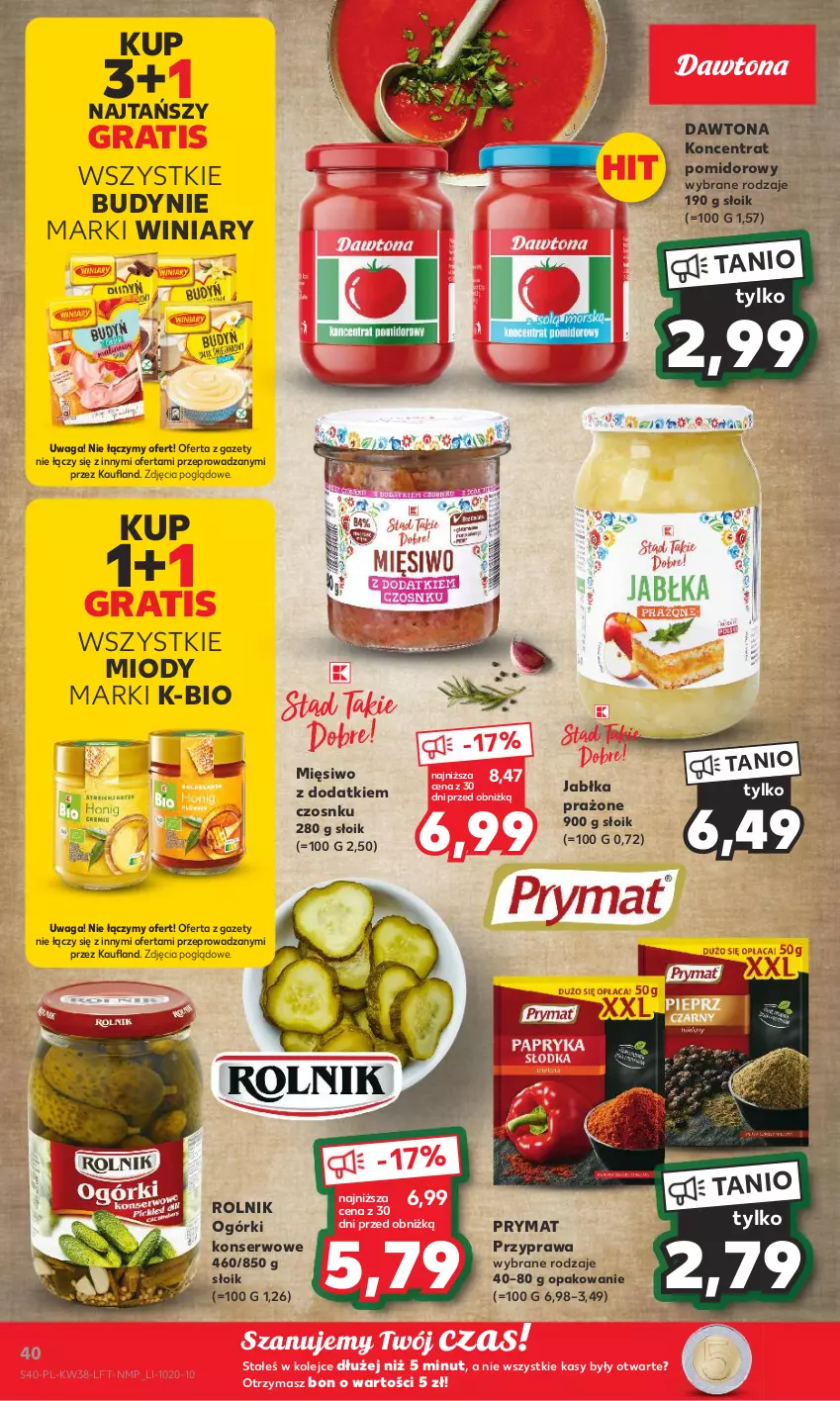 Gazetka promocyjna Kaufland - Gazetka tygodnia - ważna 21.09 do 27.09.2023 - strona 40 - produkty: Dawtona, Gra, Jabłka, Jabłka prażone, Koncentrat pomidorowy, Ogórki konserwowe, Olej, Prymat, Rolnik, Ser, Waga, Winiary