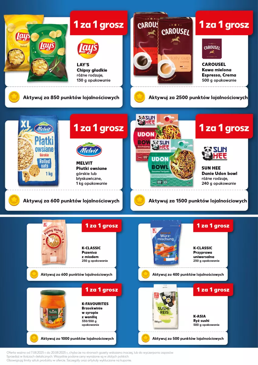 Gazetka promocyjna Kaufland - Kaufland - ważna 07.08 do 20.08.2025 - strona 5 - produkty: Brzoskwinie, Chipsy, Fa, Kawa, Kawa mielona, Melvit, Płatki owsiane, Przyprawa uniwersalna, Ryż, Sushi, Syrop