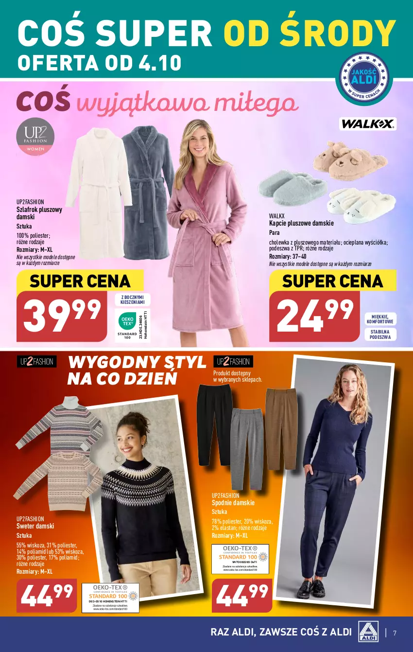 Gazetka promocyjna Aldi - Artykuły przemysłowe i tekstylia - ważna 04.10 do 07.10.2023 - strona 7 - produkty: Fa, Kapcie, LANA, Spodnie, Sweter, Szlafrok