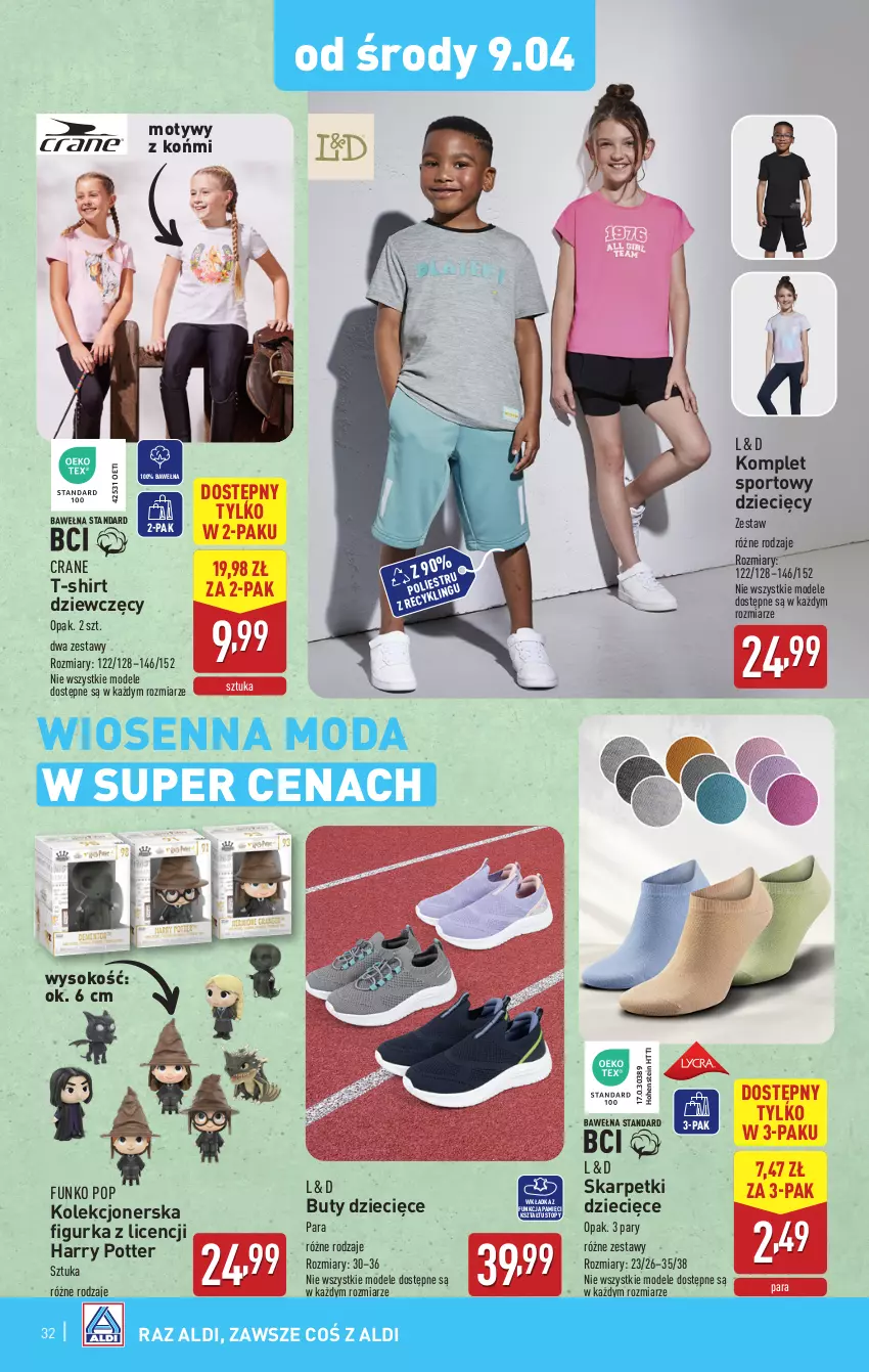 Gazetka promocyjna Aldi - Pełna oferta - ważna 07.04 do 13.04.2025 - strona 32 - produkty: Buty, Dzieci, Harry Potter, Karp, Moda, Por, Skarpetki, Sok, Sport, T-shirt, Top, Wełna