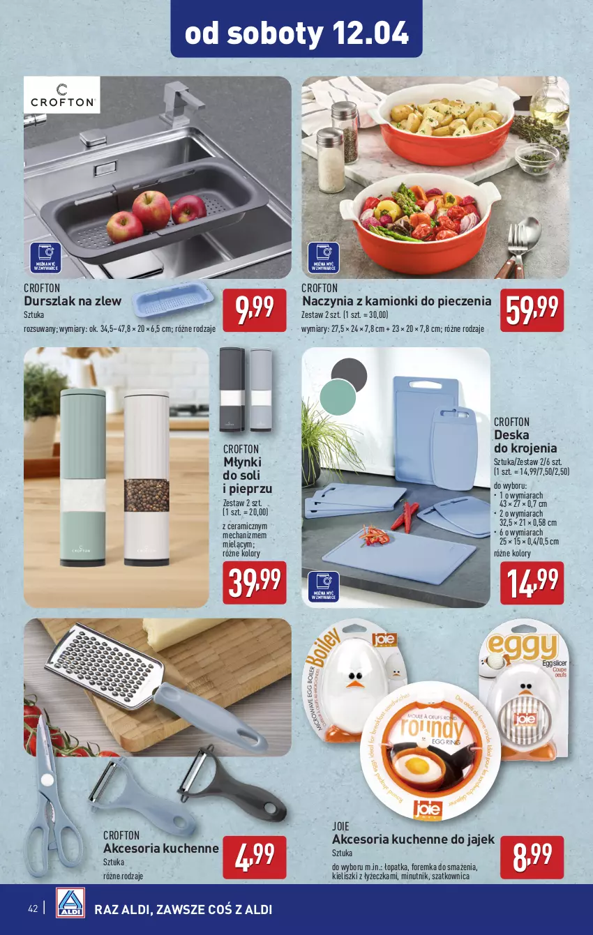 Gazetka promocyjna Aldi - Pełna oferta - ważna 07.04 do 13.04.2025 - strona 42 - produkty: Deska do krojenia, Durszlak, Piec, Pieprz, Szatkownica, Zlew