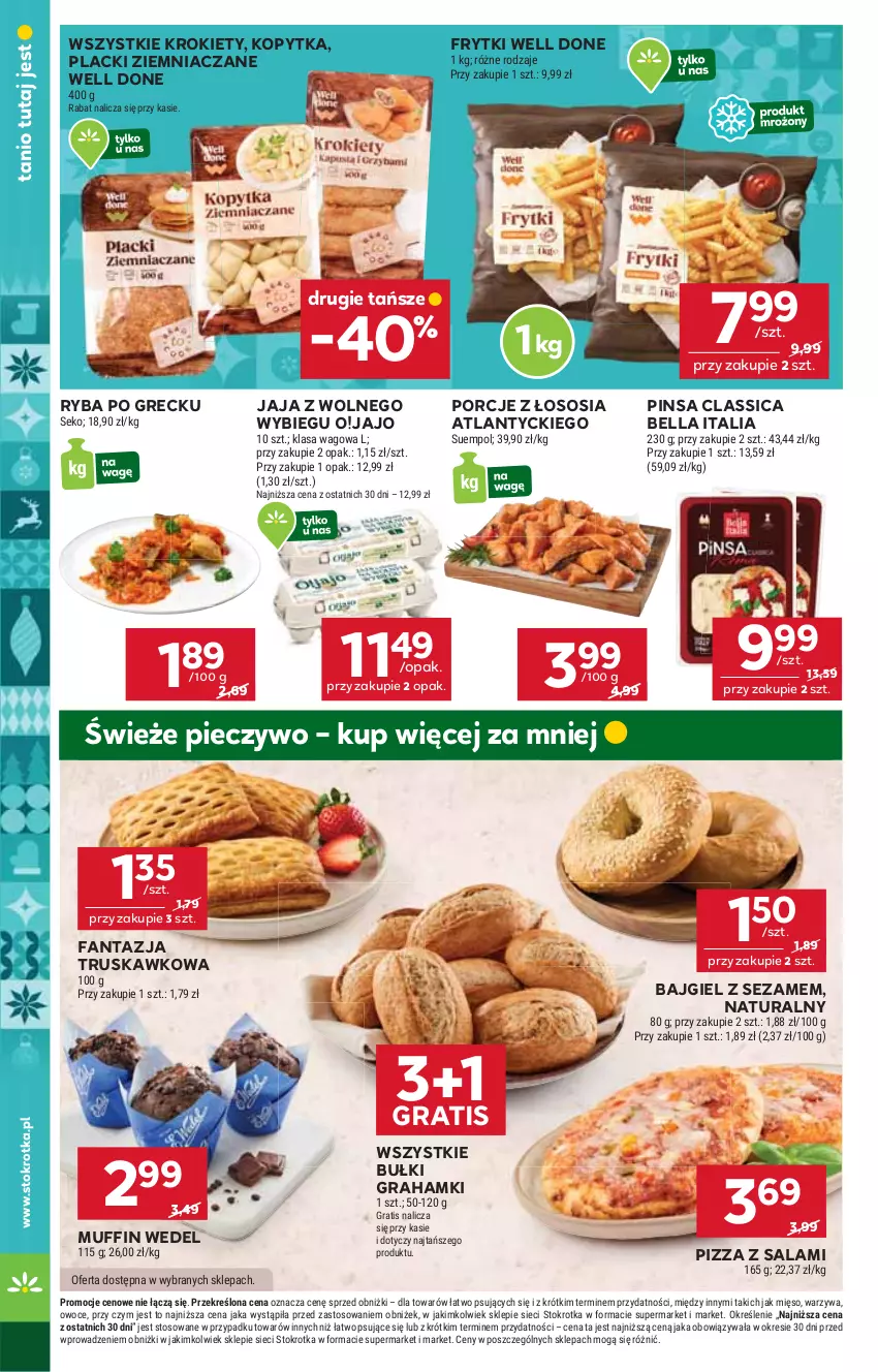 Gazetka promocyjna Stokrotka - Market - ważna 13.11 do 19.11.2025 - strona 18 - produkty: Bell, Bella, Fa, Fanta, Frytki, Gra, Jaja, Jaja z wolnego wybiegu, Kopytka, Krokiety, Lack, Mięso, Owoce, Piec, Pieczywo, Pizza, Por, Ryba, Ryba po grecku, Salami, SEKO, Sezam, Sos, Suempol, Warzywa