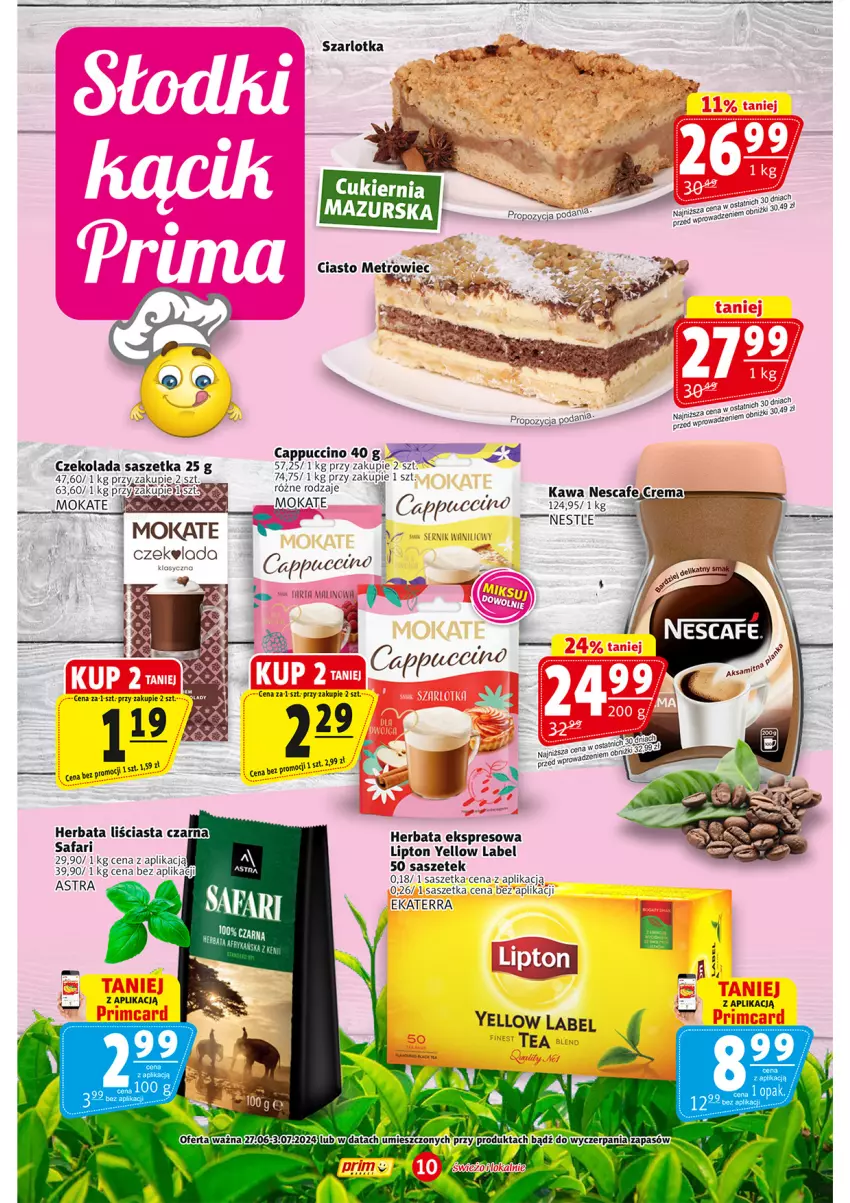 Gazetka promocyjna Prim Market - ważna 27.06 do 03.07.2024 - strona 10 - produkty: BIC, Cappuccino, Czekolada, Fa, Herbata, Kawa, Lipton, Ser, Szarlotka