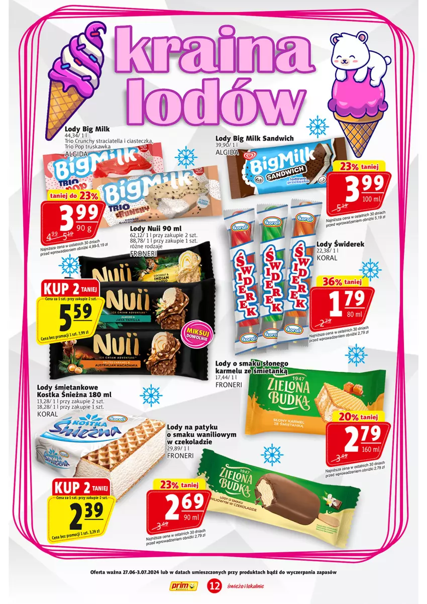 Gazetka promocyjna Prim Market - ważna 27.06 do 03.07.2024 - strona 12 - produkty: Algida, Big Milk, LG, Lody