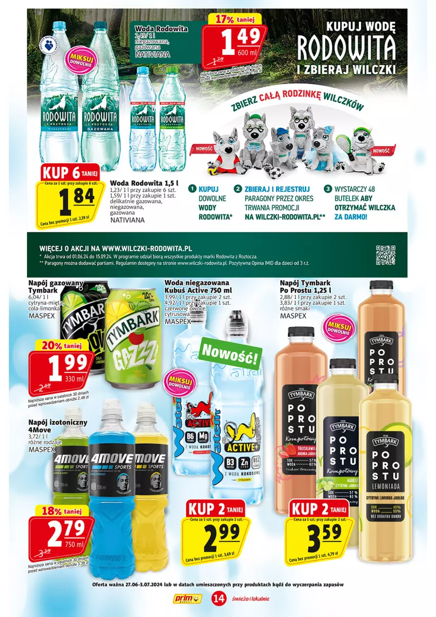 Gazetka promocyjna Prim Market - ważna 27.06 do 03.07.2024 - strona 14 - produkty: Dzieci, Gra, Kokos, Kubuś, Limonka, Mięta, Napój, Napój gazowany, Owoce, Sok, Tymbark, Woda, Woda niegazowana