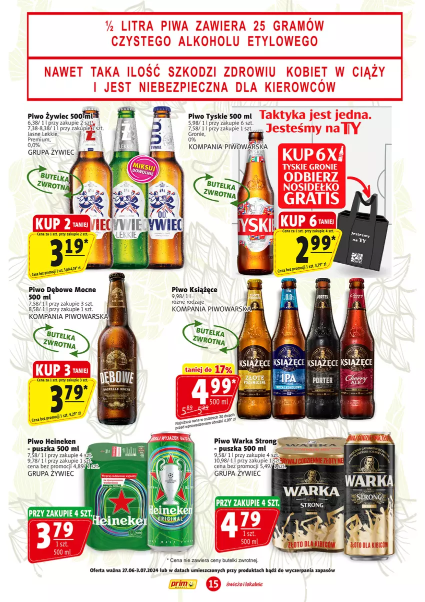 Gazetka promocyjna Prim Market - ważna 27.06 do 03.07.2024 - strona 15 - produkty: Heineken, Książęce, Piwo, Tyskie, Warka