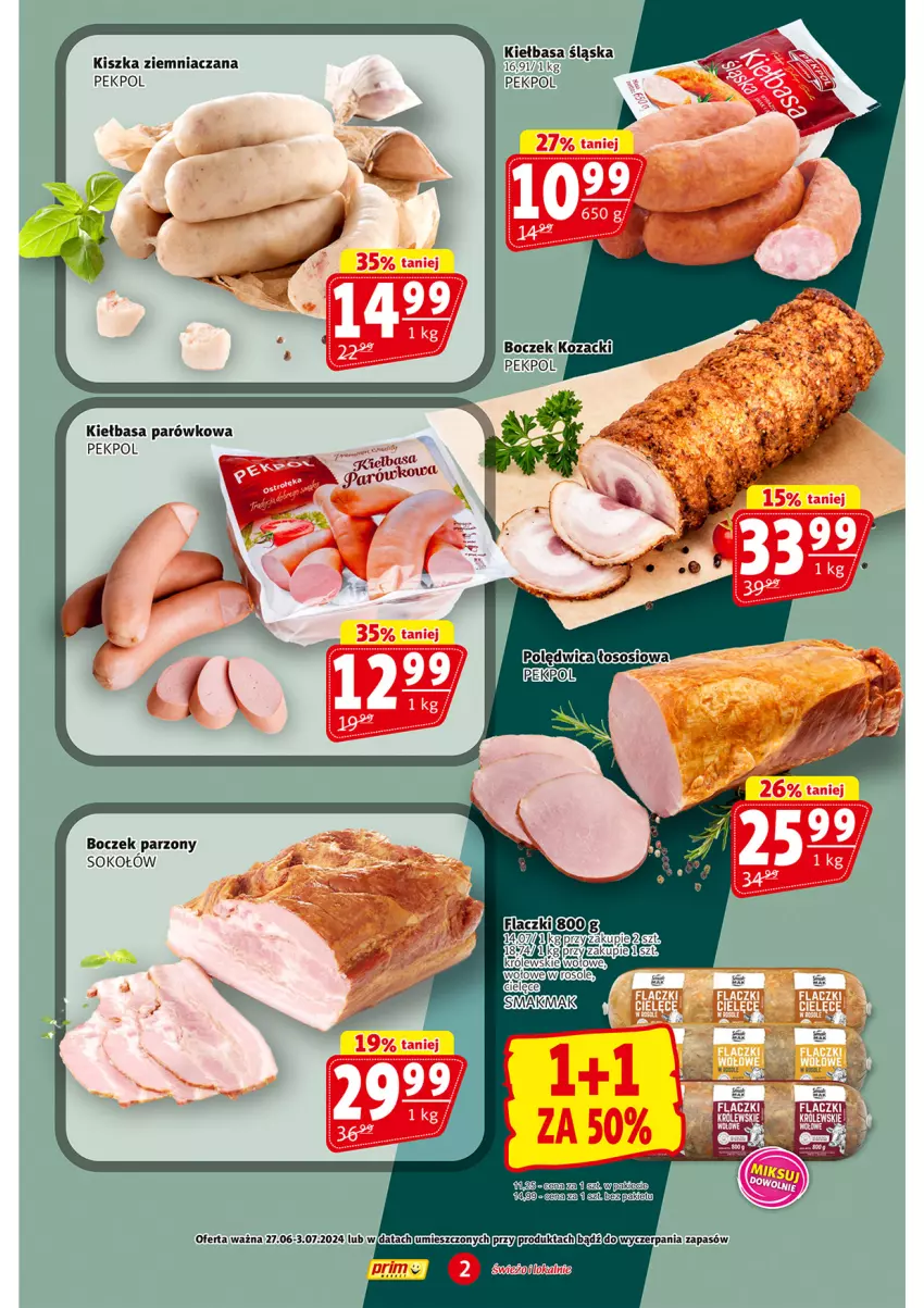 Gazetka promocyjna Prim Market - ważna 27.06 do 03.07.2024 - strona 2 - produkty: Boczek, Kiełbasa, Kiełbasa śląska, Pekpol, Sok, Sokołów