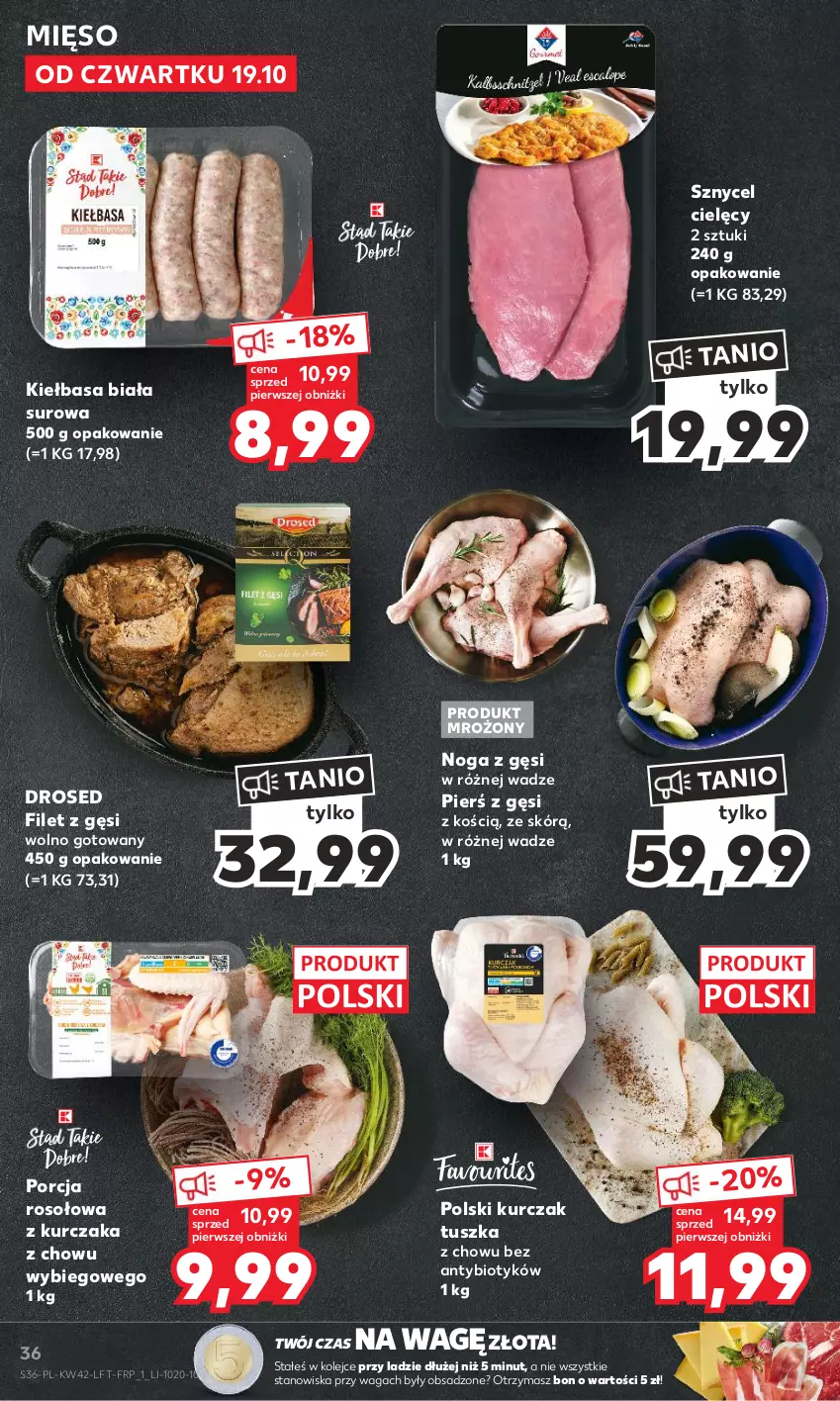 Gazetka promocyjna Kaufland - Gazetka tygodnia - ważna 19.10 do 25.10.2023 - strona 36 - produkty: Kiełbasa, Kiełbasa biała, Kurczak, Mięso, Olej, Por, Tusz, Waga