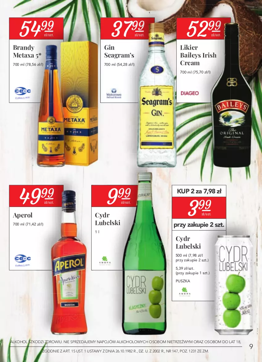 Gazetka promocyjna Stokrotka - Katalog Łap okazję - ważna 15.07 do 28.07.2021 - strona 9 - produkty: Aperol, Brandy, Gin, Gra, Likier, Metaxa