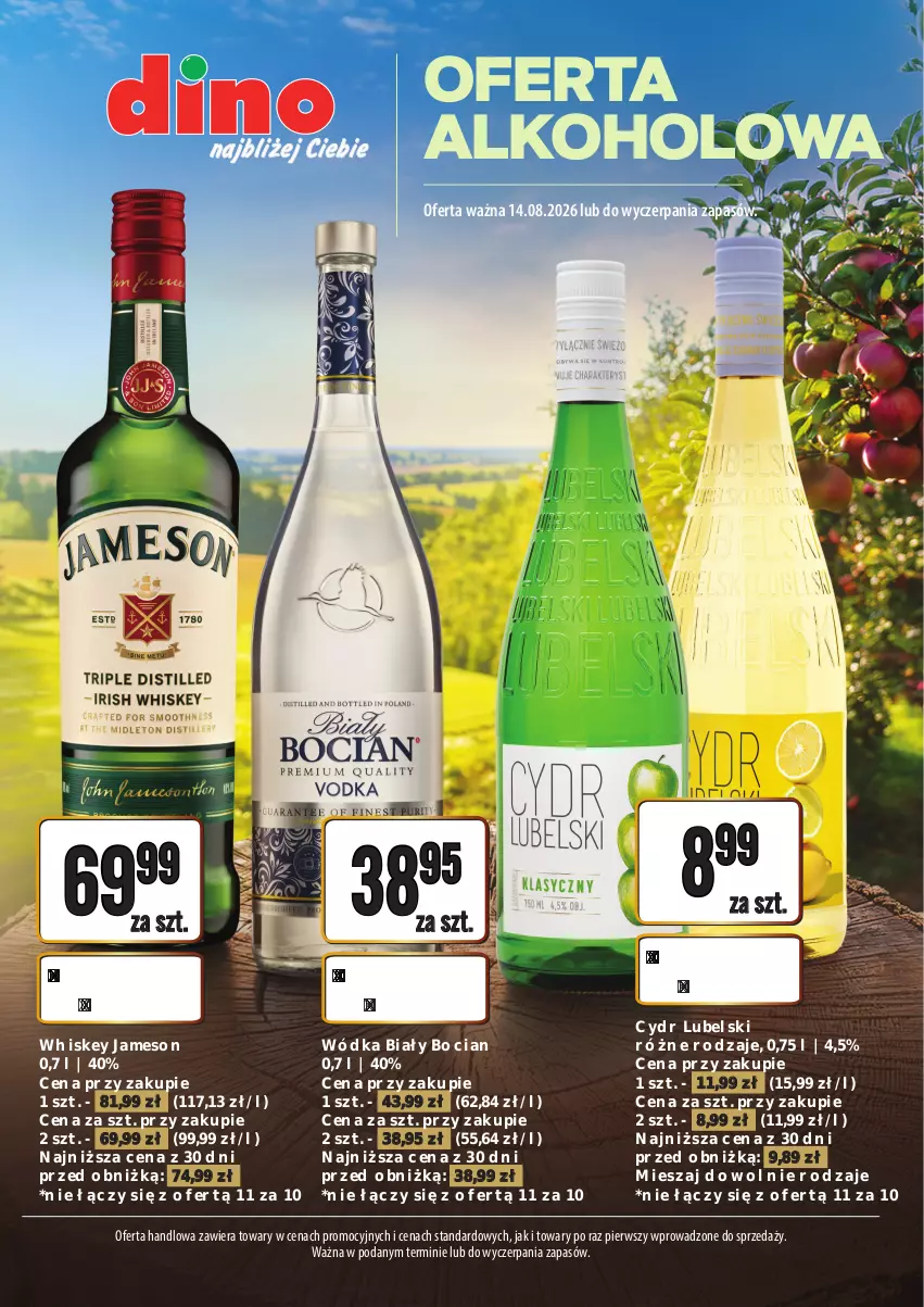 Gazetka promocyjna Dino - Oferta alkoholowa - ważna 14.08 do 14.08.2026 - strona 1 - produkty: Biały Bocian, Jameson, Whiskey, Wódka