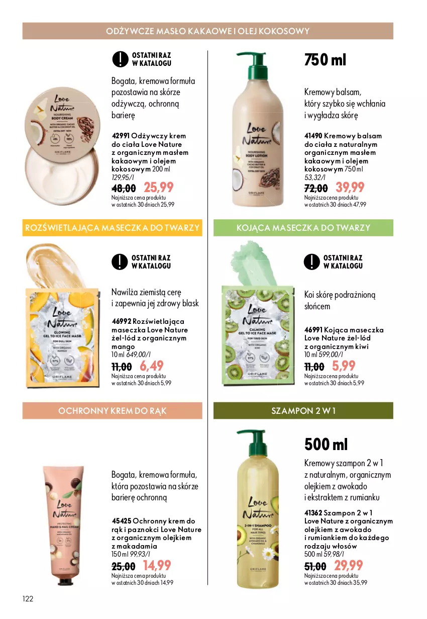 Gazetka promocyjna Oriflame - eKatalog 12 - ważna 19.08 do 08.09.2026 - strona 122 - produkty: Balsam do ciała, Kakao, Kiwi, Kokos, Krem do ciała, Krem do rąk, Love Nature, Mango, Masło, Ochronny krem, Olej, Olej kokosowy, Rum, Szampon