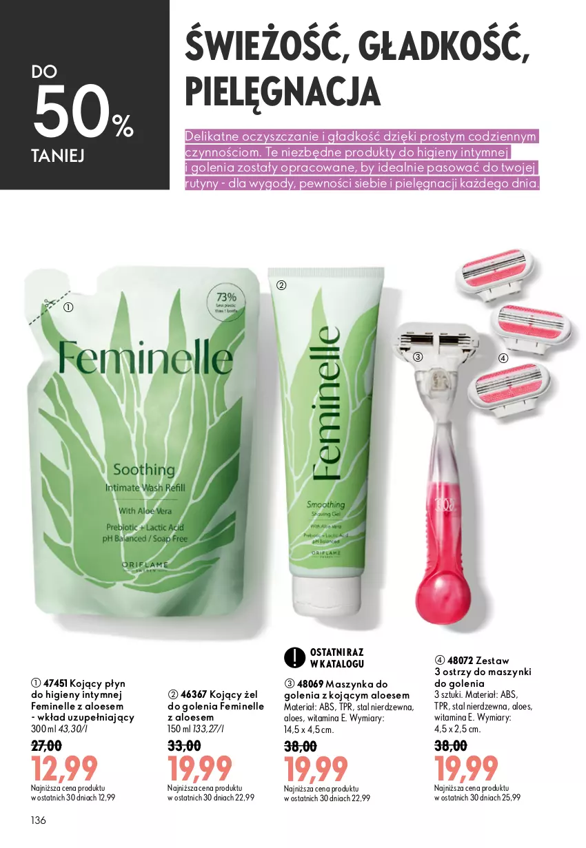 Gazetka promocyjna Oriflame - eKatalog 12 - ważna 19.08 do 08.09.2026 - strona 136 - produkty: Feminelle, Maszynka, Maszynka do golenia, Płyn do higieny intymnej, Szynka