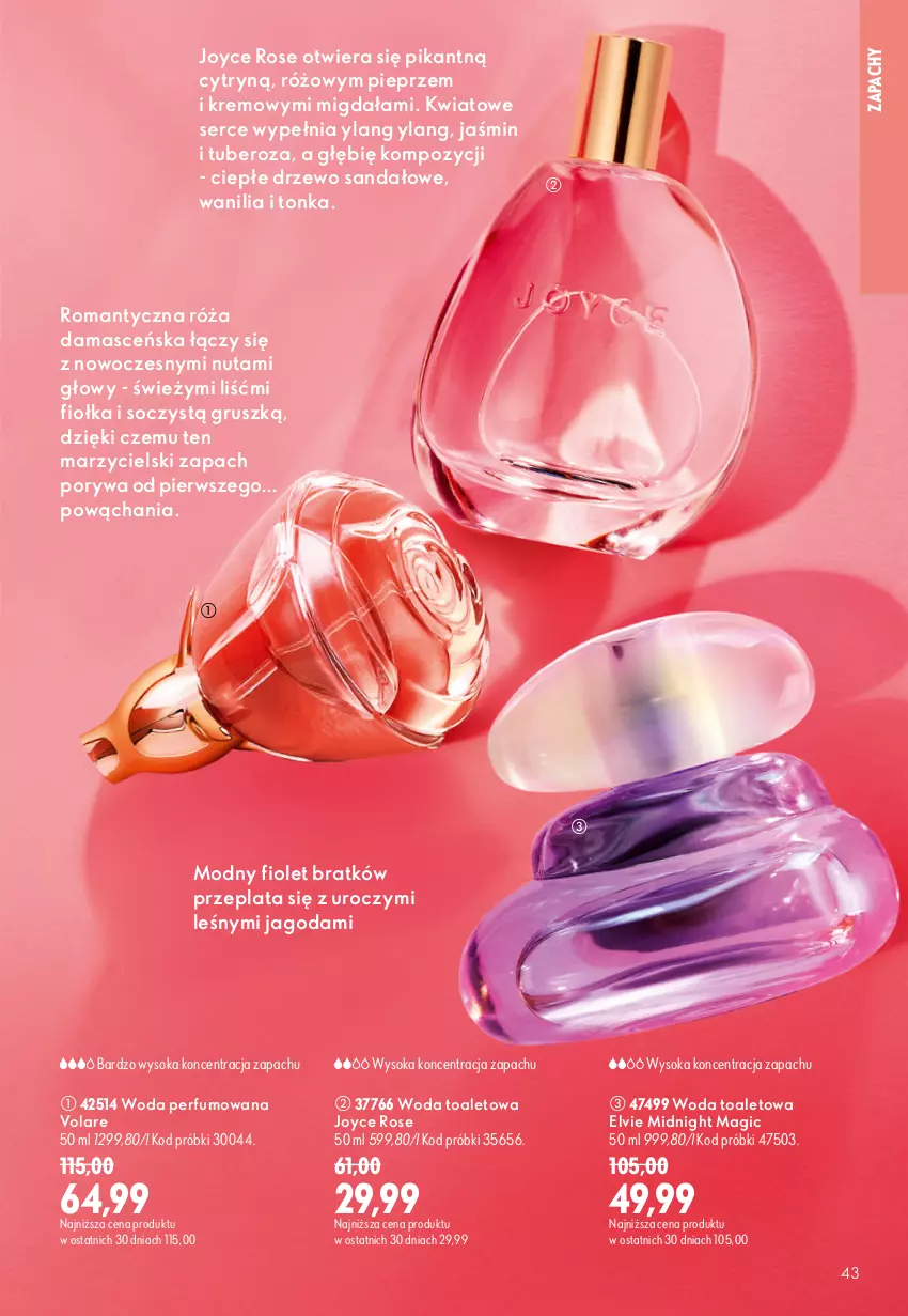 Gazetka promocyjna Oriflame - eKatalog 12 - ważna 19.08 do 08.09.2026 - strona 43 - produkty: Elvie, Perfum, Pieprz, Por, Róża, Sandał, Ser, Sok, Volare, Woda, Woda perfumowana, Woda toaletowa