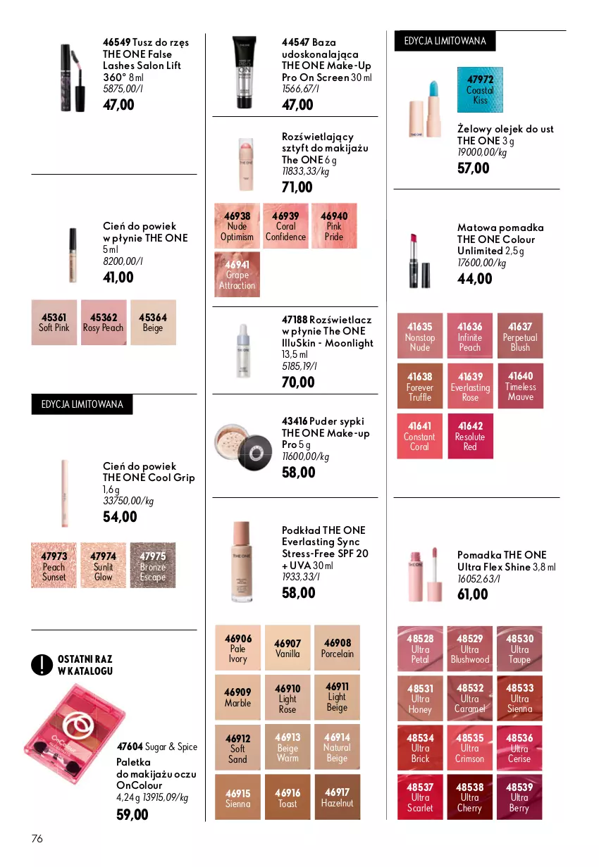 Gazetka promocyjna Oriflame - eKatalog 12 - ważna 19.08 do 08.09.2026 - strona 76 - produkty: Cień, Fa, Gra, Makijaż, Olej, OnColour, Podkład, Por, Puder, Rozświetlacz, The ONE, Top, Tusz