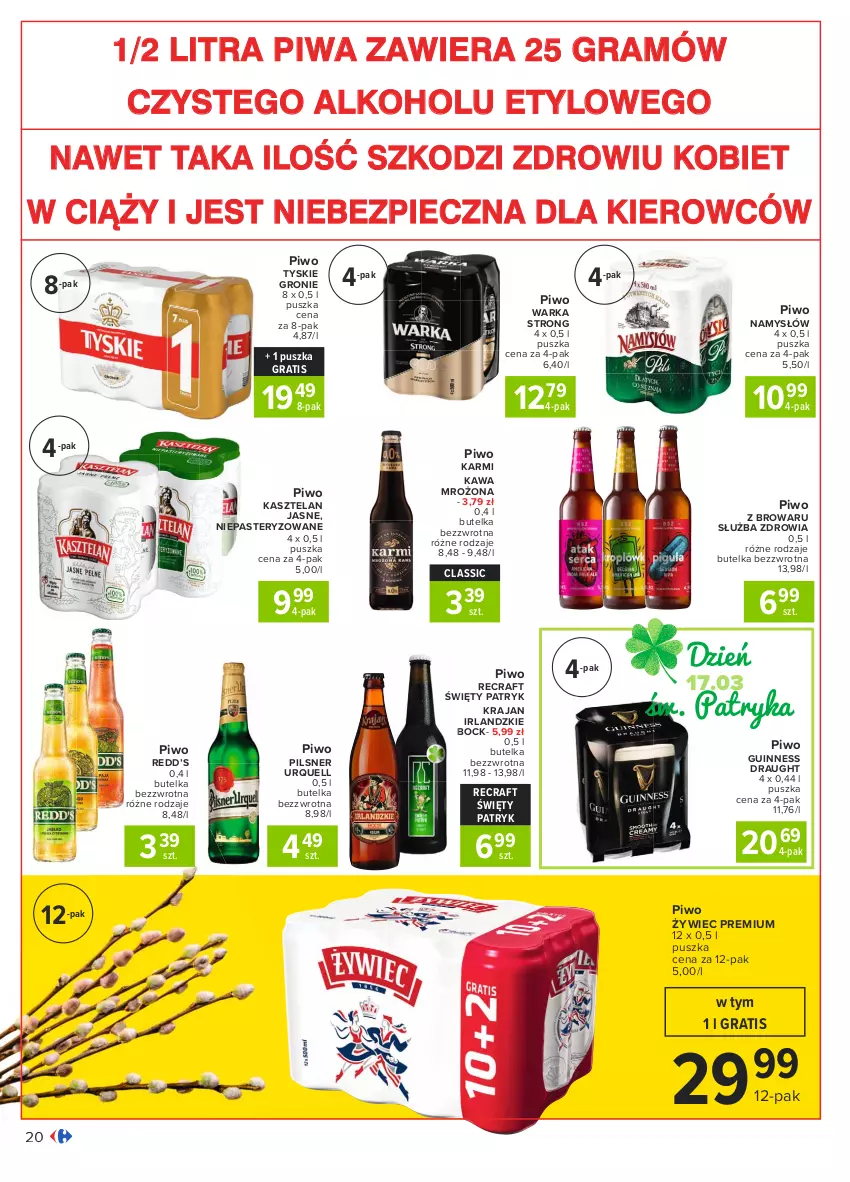 Gazetka promocyjna Carrefour - Gazetka Carrefour - ważna 15.03 do 22.03.2021 - strona 20 - produkty: Gra, Karmi, Kasztelan, Kawa, Namysłów, Piec, Pilsner Urquell, Piwa, Piwo, Tyskie, Warka